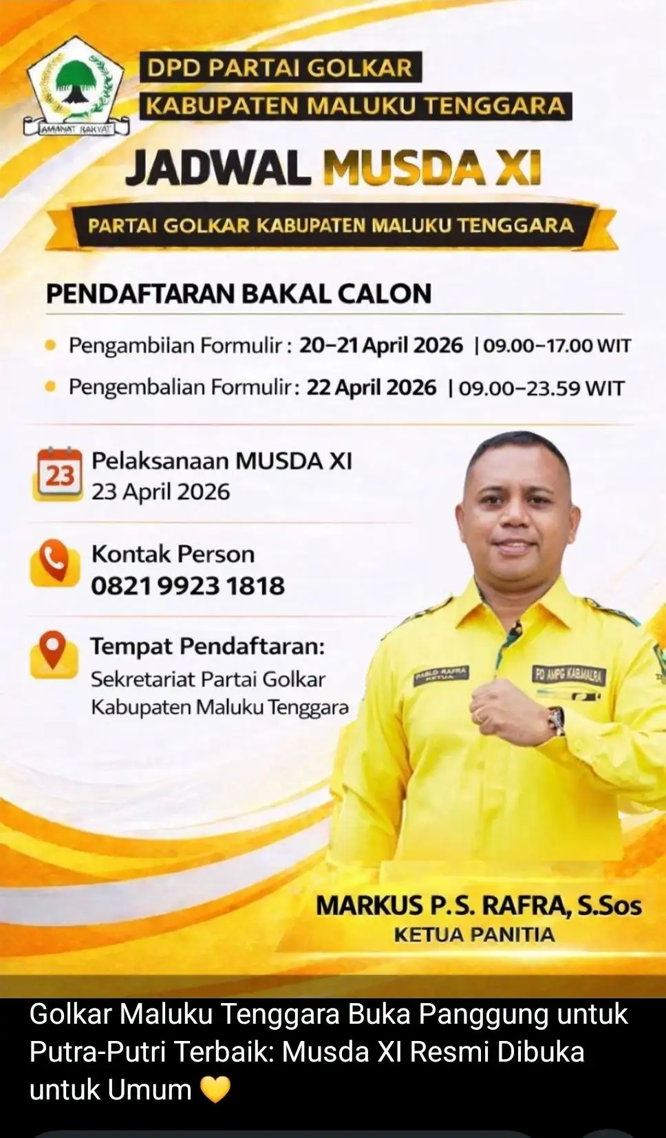 Golkar Maluku Tenggara Buka Pencalonan Ketua untuk Umum, Ujian Nyata Keterbukaan di Musda XI