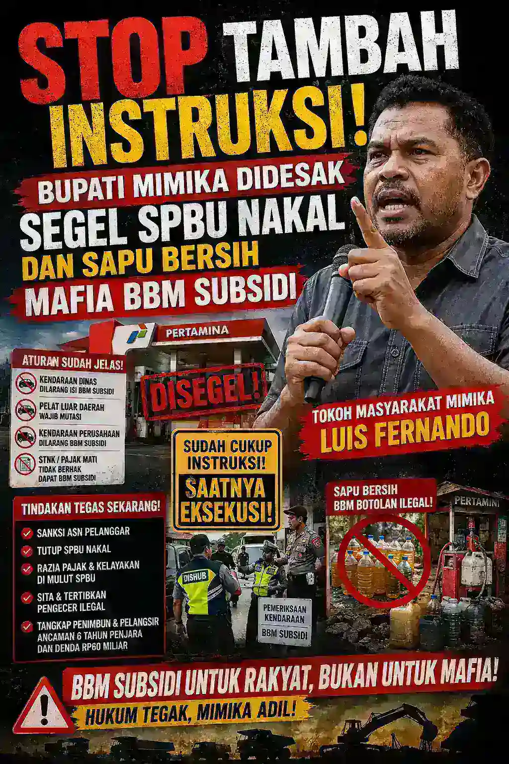 Stop Tambah Instruksi! Bupati Mimika Didesak Segel SPBU Nakal dan Sapu Bersih Mafia BBM Subsidi