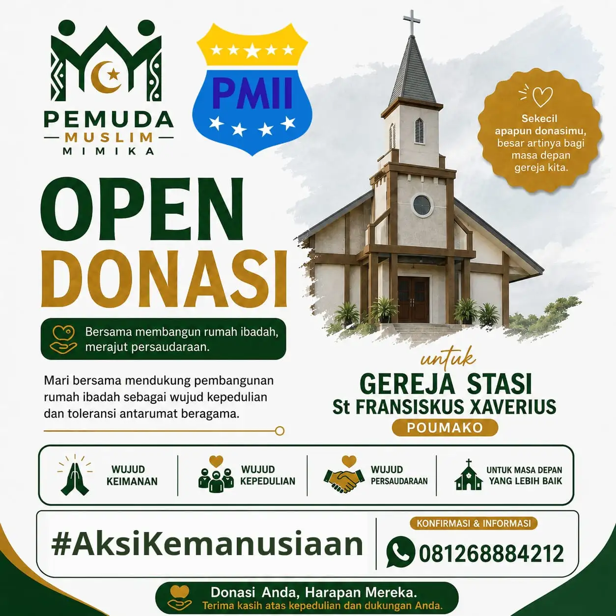 Pemuda Muslim dan PMII Mimika Buka Donasi untuk Perbaikan Gereja Katolik Poumako: “Tong Jaga Timika”