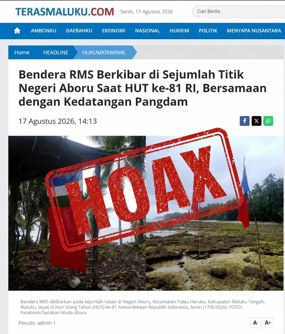 Kapendam XV/Pattimura Tegaskan Tidak Ada Pengibaran Bendera RMS, Saat pelaksanaan upacara di Aboru
