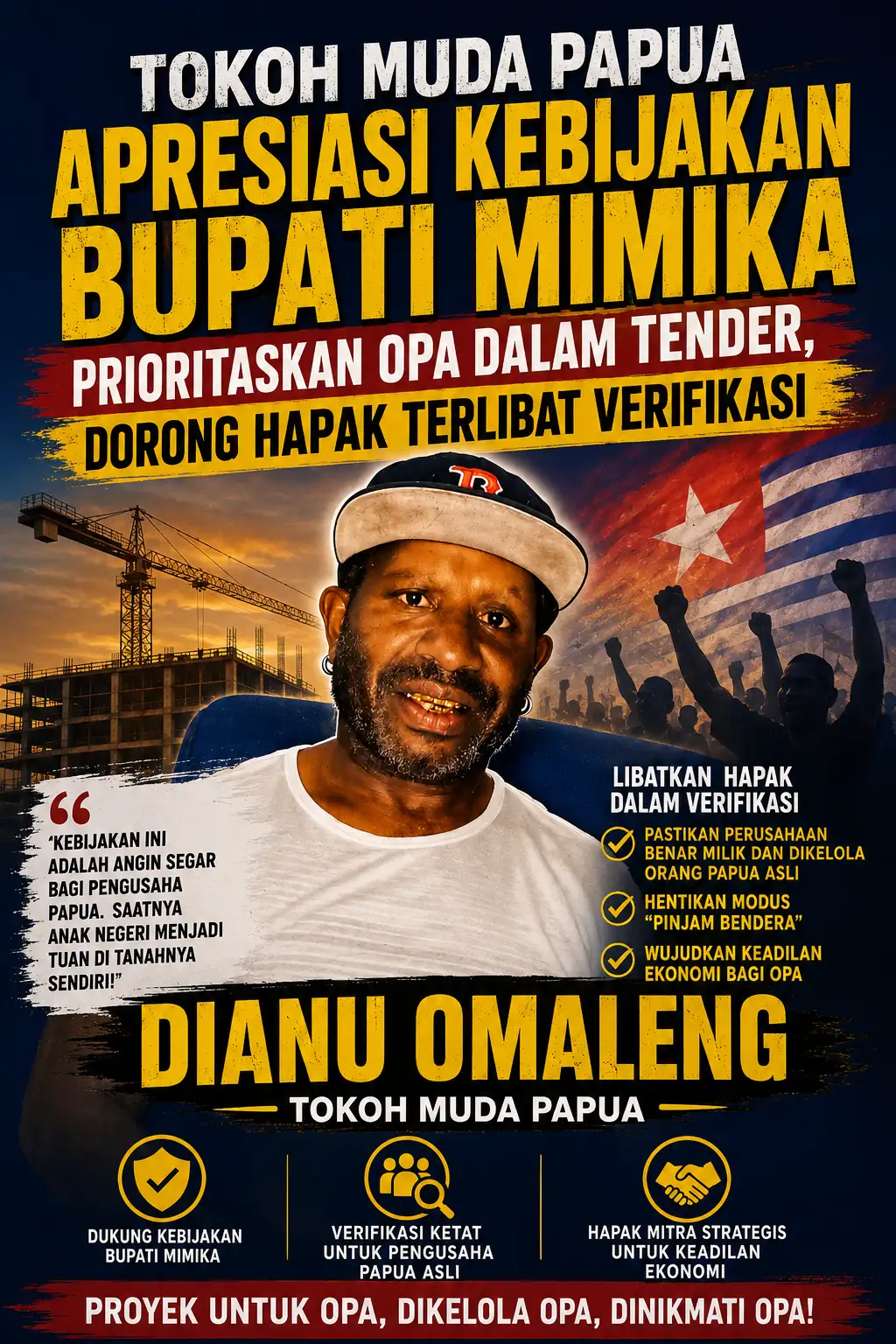 Tokoh Muda Papua Apresiasi Kebijakan Bupati Mimika Prioritaskan OPA dalam Tender, Dorong HAPAK Terlibat Verifikasi