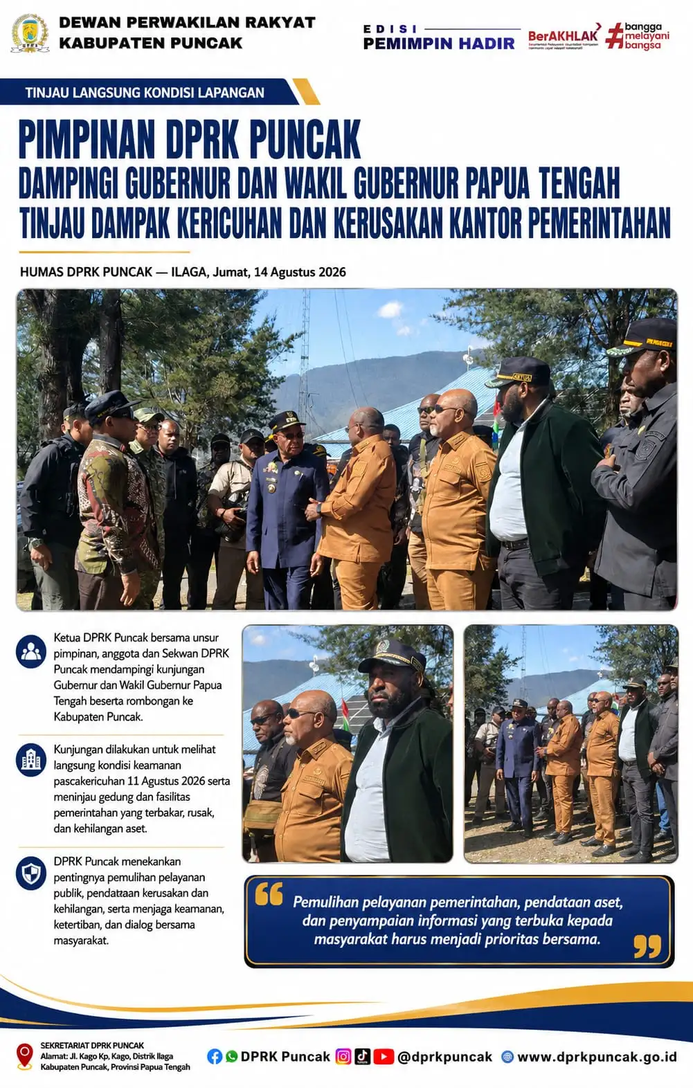 Pimpinan DPRK Puncak Dampingi Gubernur Papua Tengah Tinjau Dampak Kericuhan di Ilaga