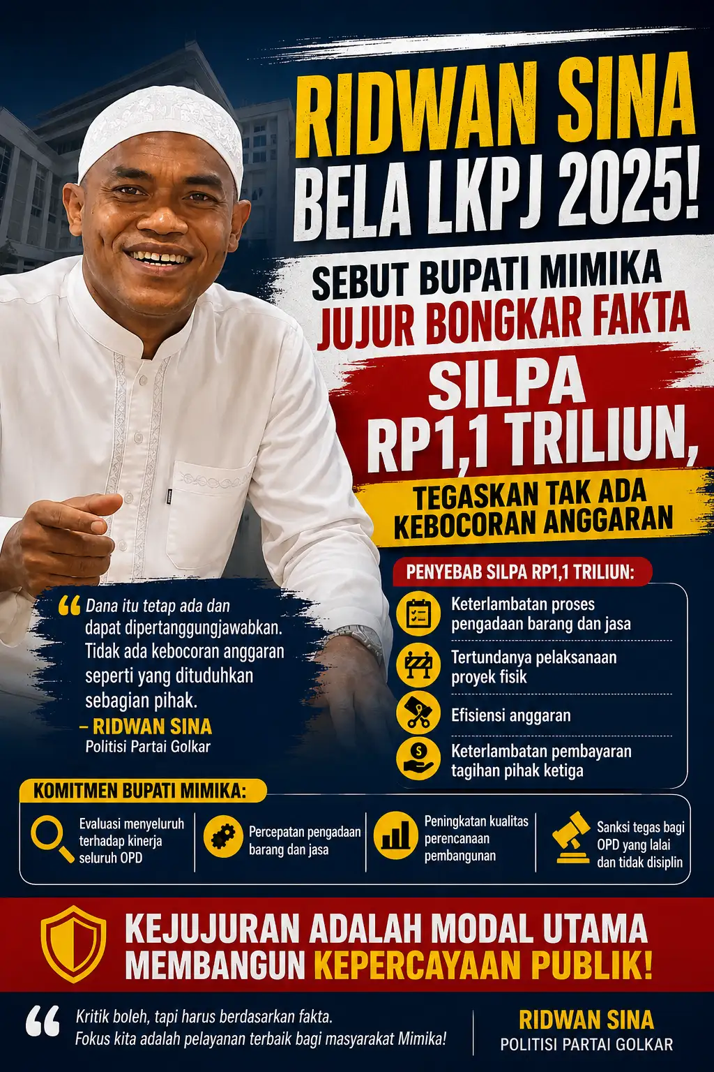 RIDWAN SINA BELA LKPJ 2025! Sebut Bupati Mimika Jujur Bongkar Fakta SiLPA Rp1,1 Triliun, Tegaskan Tak Ada Kebocoran Anggaran