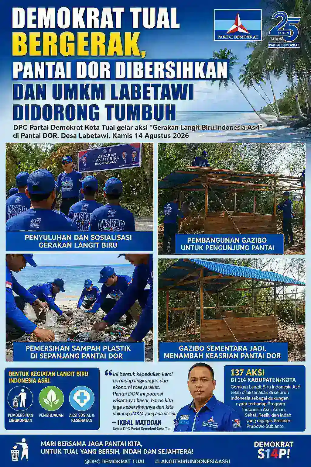 Demokrat Tual Bergerak, Pantai DOR Dibersihkan dan UMKM Labetawi Didorong Tumbuh