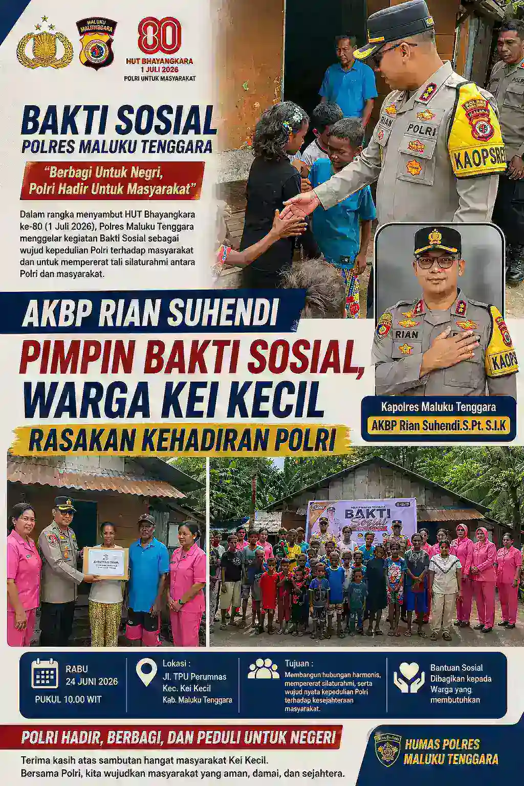 AKBP Rian Suhendi Pimpin Bakti Sosial, Warga Kei Kecil Rasakan Kehadiran Polri