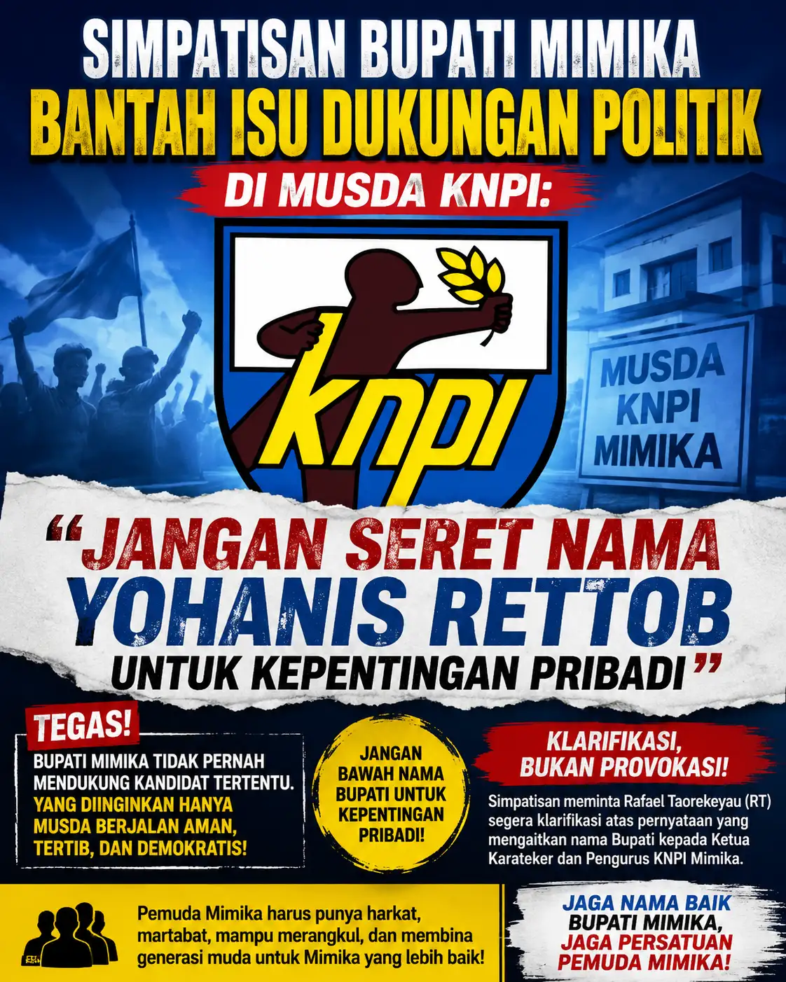 Simpatisan Bupati Mimika Bantah Isu Dukungan Politik di Musda KNPI: 