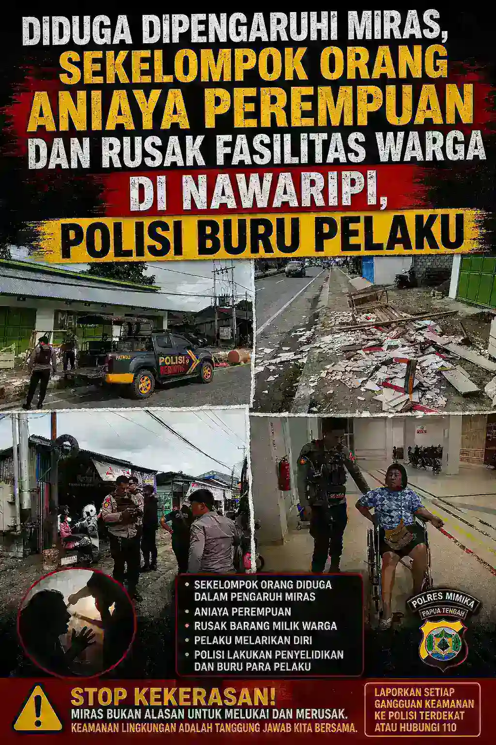 Diduga Dipengaruhi Miras, Sekelompok Orang Aniaya Perempuan dan Rusak Fasilitas Warga di Nawaripi, Polisi Buru Pelaku