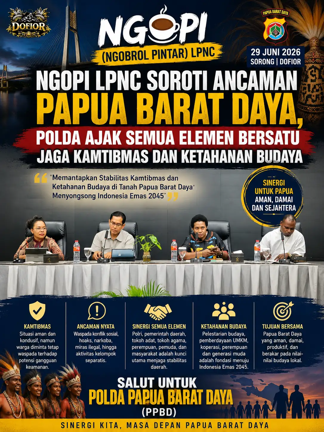 NGOPI LPNC Soroti Ancaman Papua Barat Daya, Polda Ajak Semua Elemen Bersatu Jaga Kamtibmas dan Ketahanan Budaya