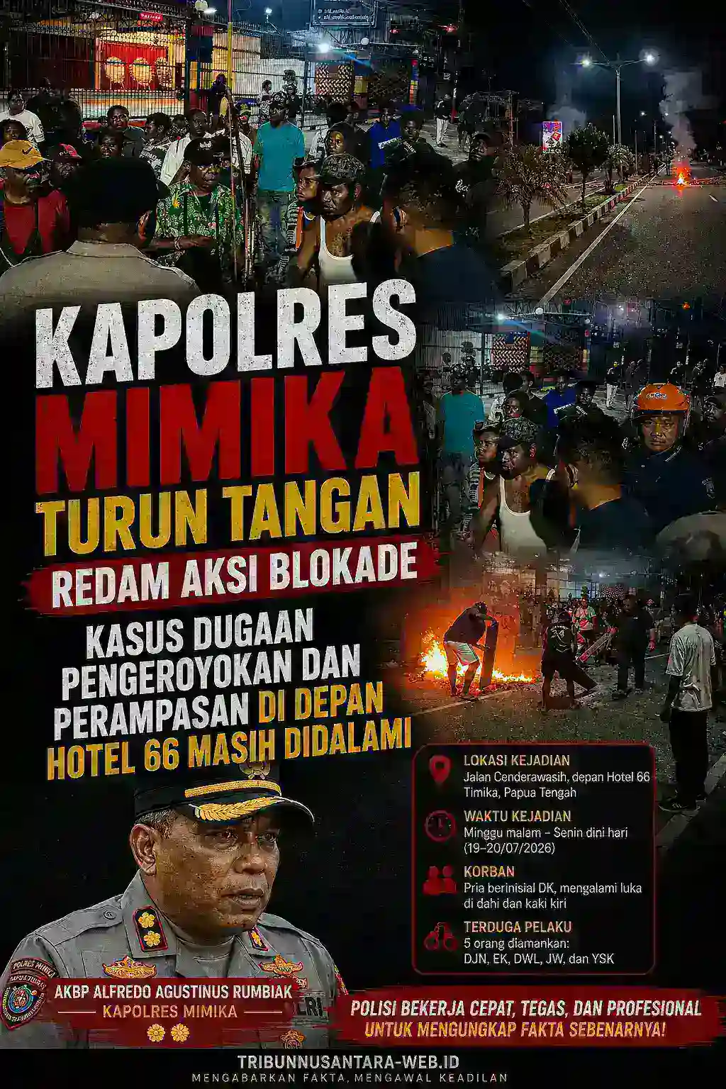 Kapolres Mimika Turun Tangan Redam Aksi Blokade, Kasus Dugaan Pengeroyokan dan Perampasan di Depan Hotel 66 Masih Didalami