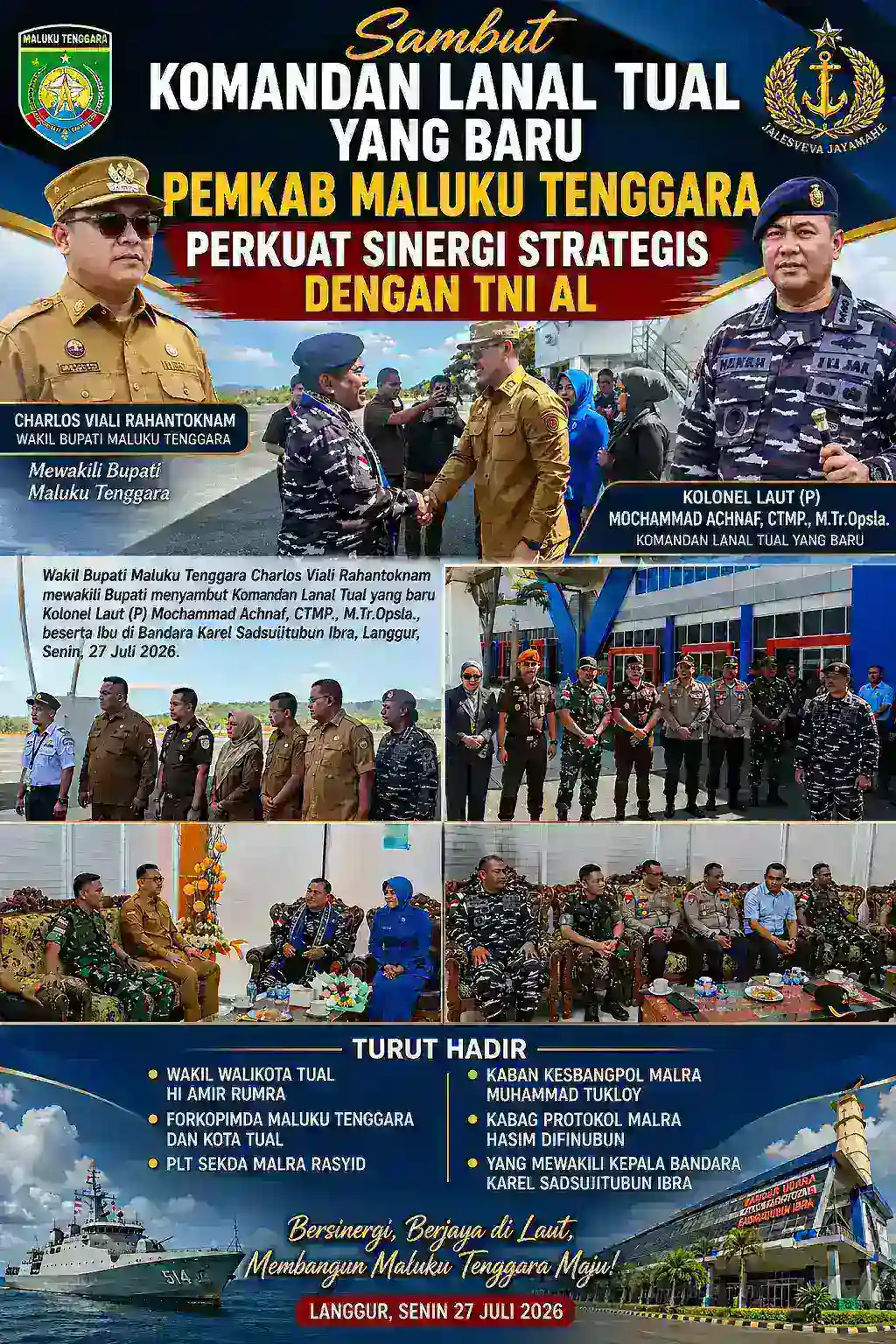 Sambut Komandan Lanal Tual yang Baru, Pemkab Maluku Tenggara Perkuat Sinergi Strategis dengan TNI AL