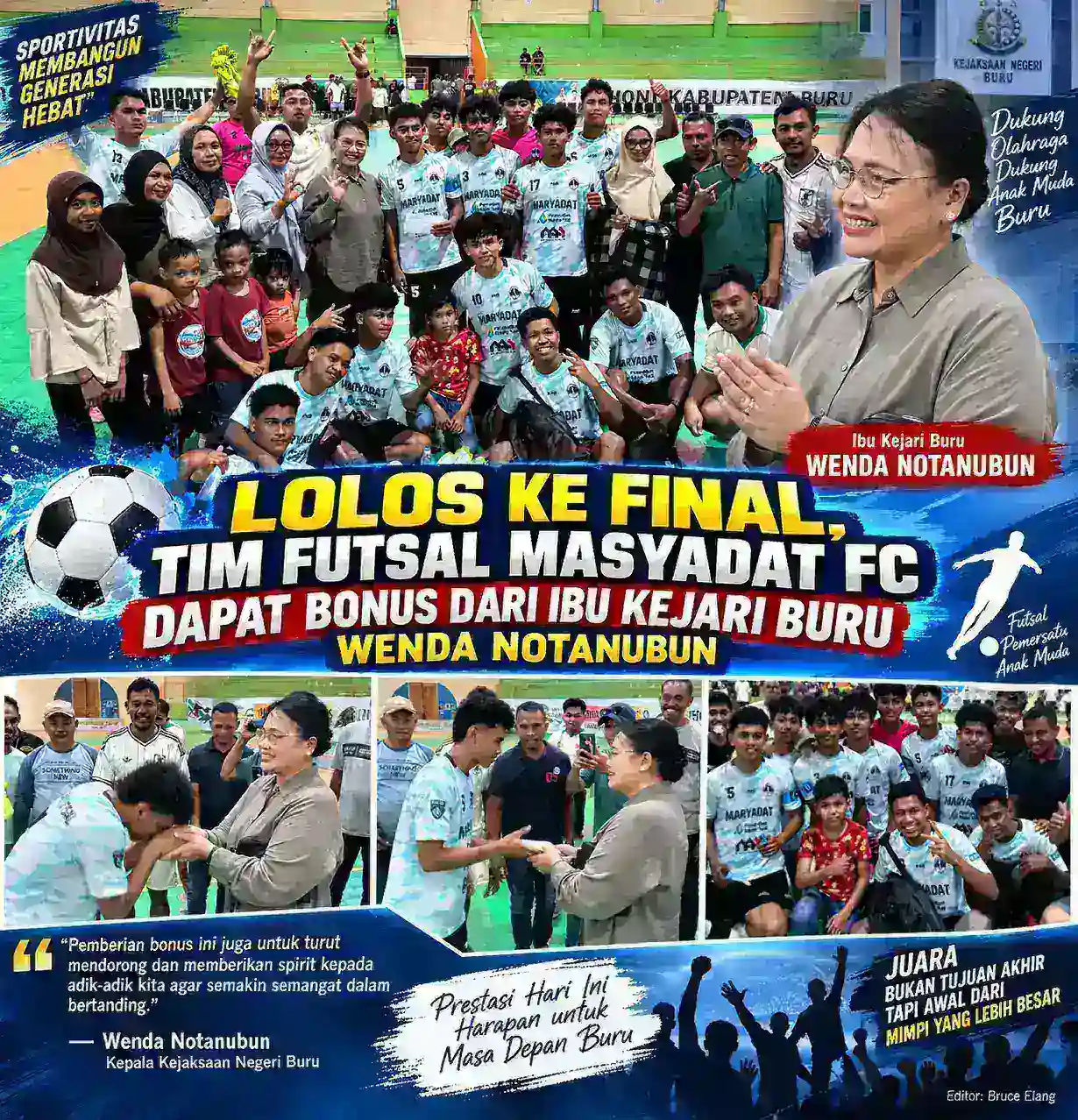Lolos ke Final, Tim Futsal Maryadat FC Dapat Bonus dari Ibu Kajari Buru Wenda Notanubun