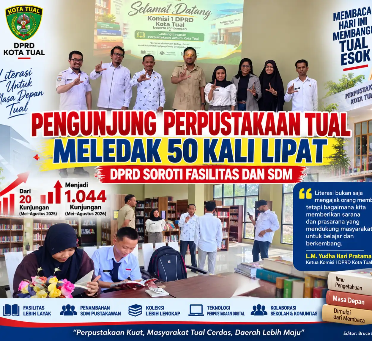 PENGUNJUNG PERPUSTAKAAN TUAL MELEDAK 50 KALI LIPAT, DPRD SOROTI FASILITAS DAN SDM