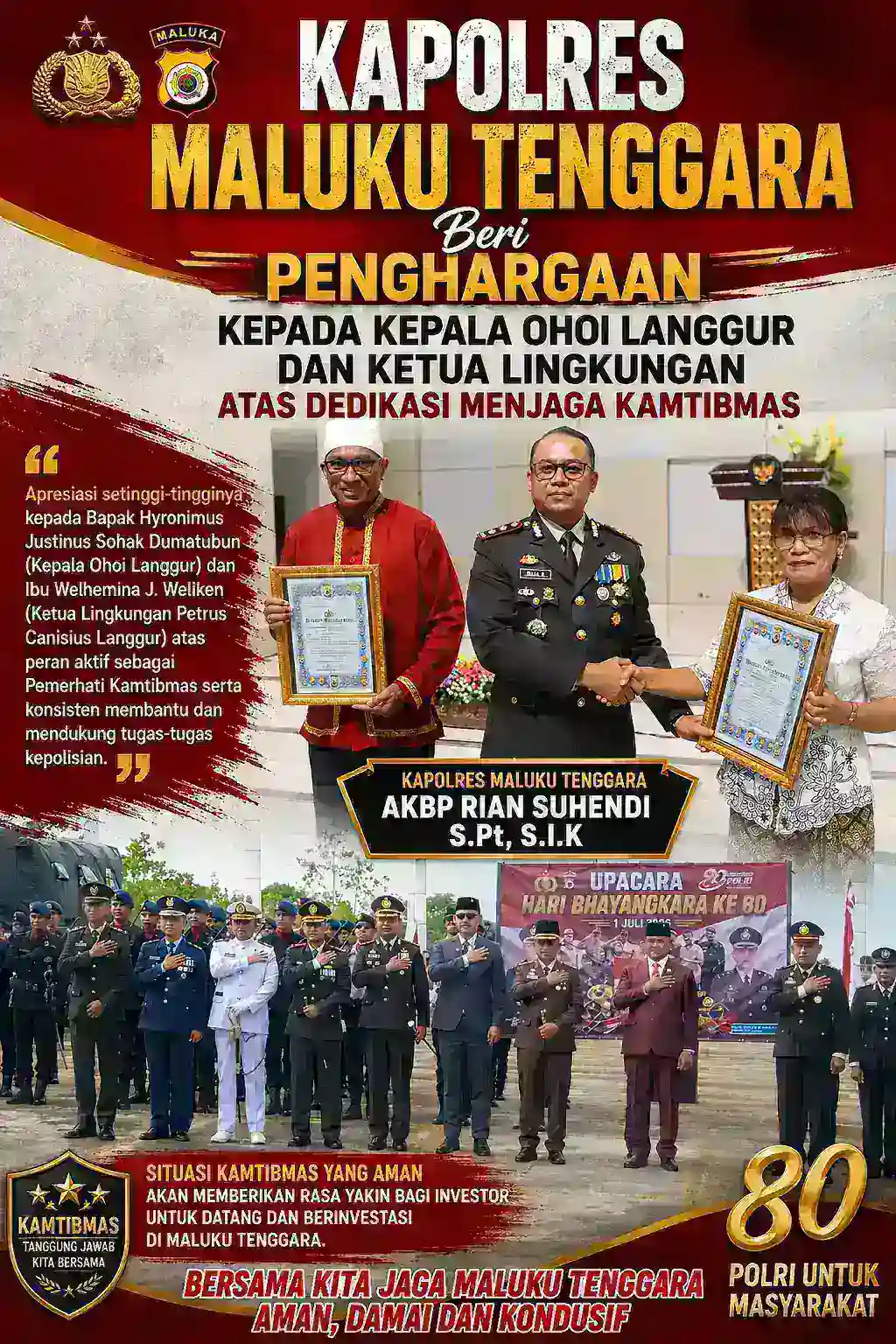 Kapolres Maluku Tenggara Beri Penghargaan kepada Kepala Ohoi Langgur dan Ketua Lingkungan atas Dedikasi Menjaga Kamtibmas