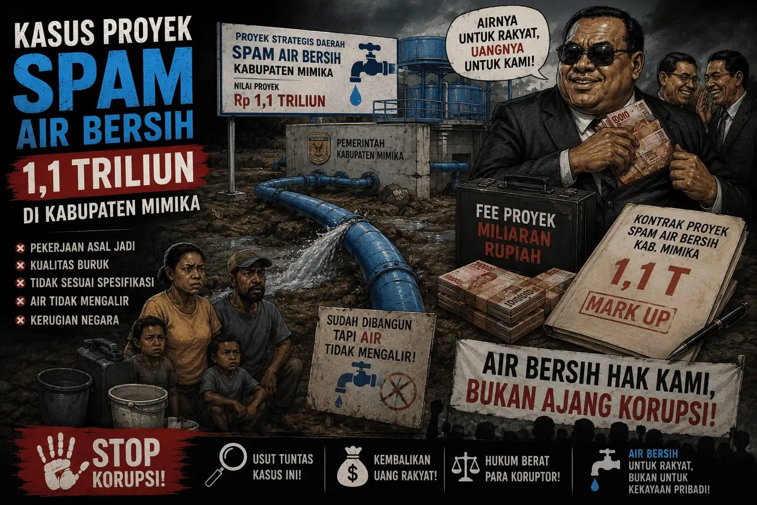 SPAM TIMIKA: Rp1,1 TRILIUN HABIS, AIR BERSIH TAK MENGALIR — PUBLIK CURIGA PROYEK INI HANYA JADI “SUMUR UANG” PARA OKNUM
