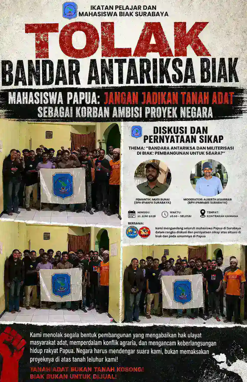 Tolak Bandar Antariksa Biak, Mahasiswa Papua: Jangan Jadikan Tanah Adat Sebagai Korban Ambisi Proyek Negara