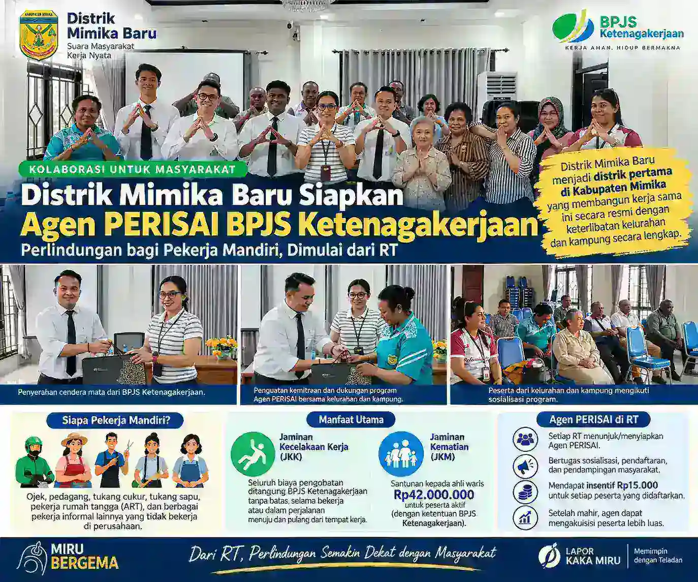 PERISAI MASUK HINGGA TINGKAT RT! DISTRIK MIMIKA BARU GANDENG BPJS KETENAGAKERJAAN, PERLUAS PERLINDUNGAN PEKERJA INFORMAL