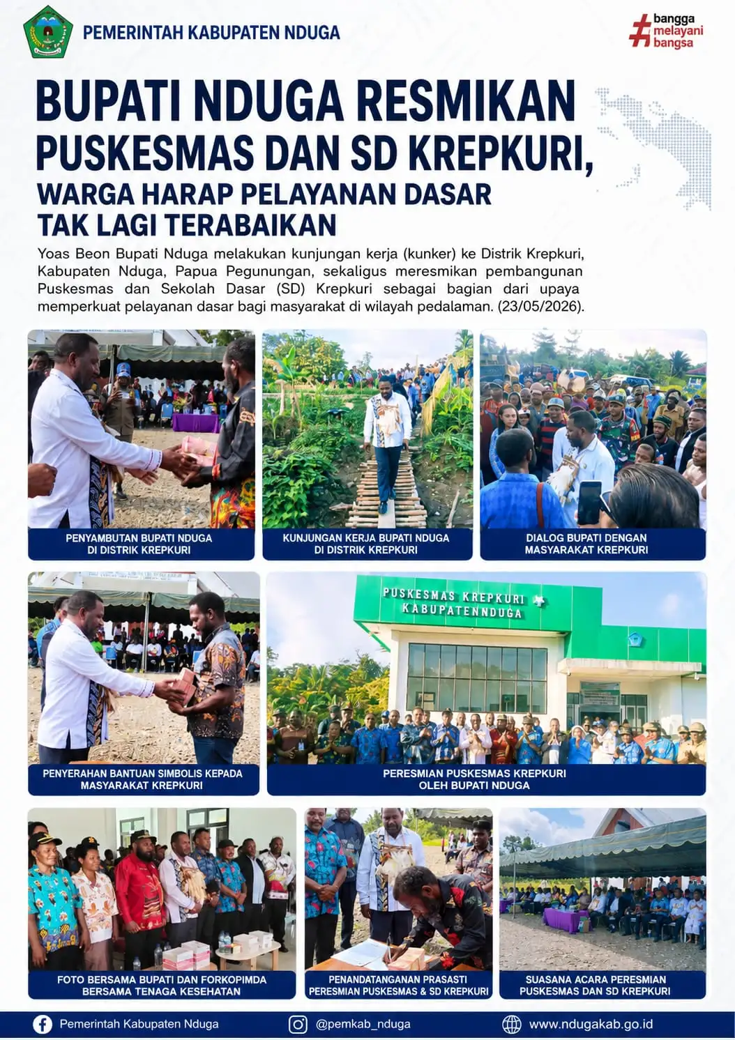 Bupati Nduga Resmikan Puskesmas dan SD Krepkuri, Warga Minta Pelayanan Dasar Tidak Sekadar Seremoni