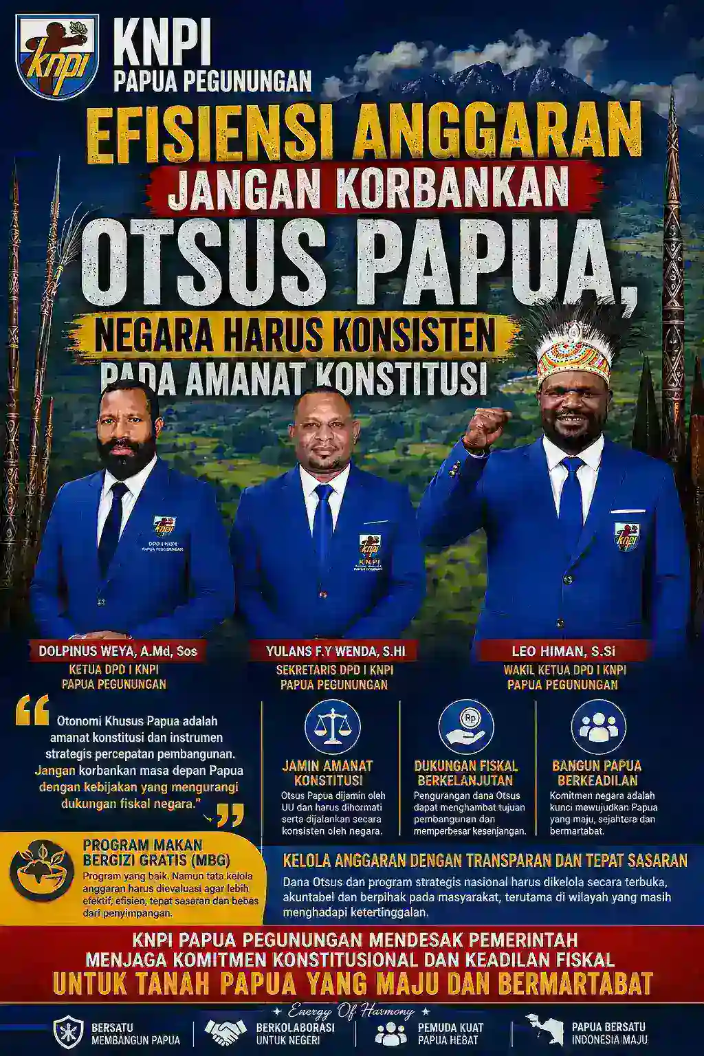 KNPI Papua Pegunungan: Efisiensi Anggaran Jangan Korbankan Otsus Papua, Negara Harus Konsisten pada Amanat Konstitusi
