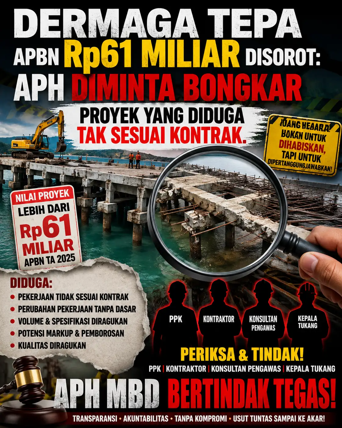 Dermaga Tepa APBN Rp61 Miliar Disorot: APH Diminta Bongkar Proyek yang Diduga Tak Sesuai Kontrak