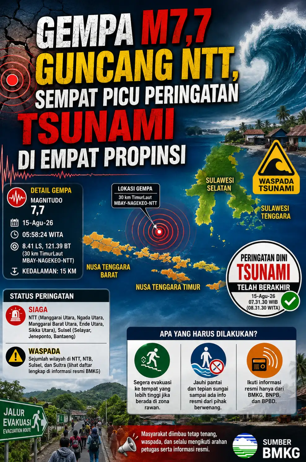 Gempa M7,7 Guncang NTT, Sempat Picu Peringatan Tsunami di Empat Provinsi