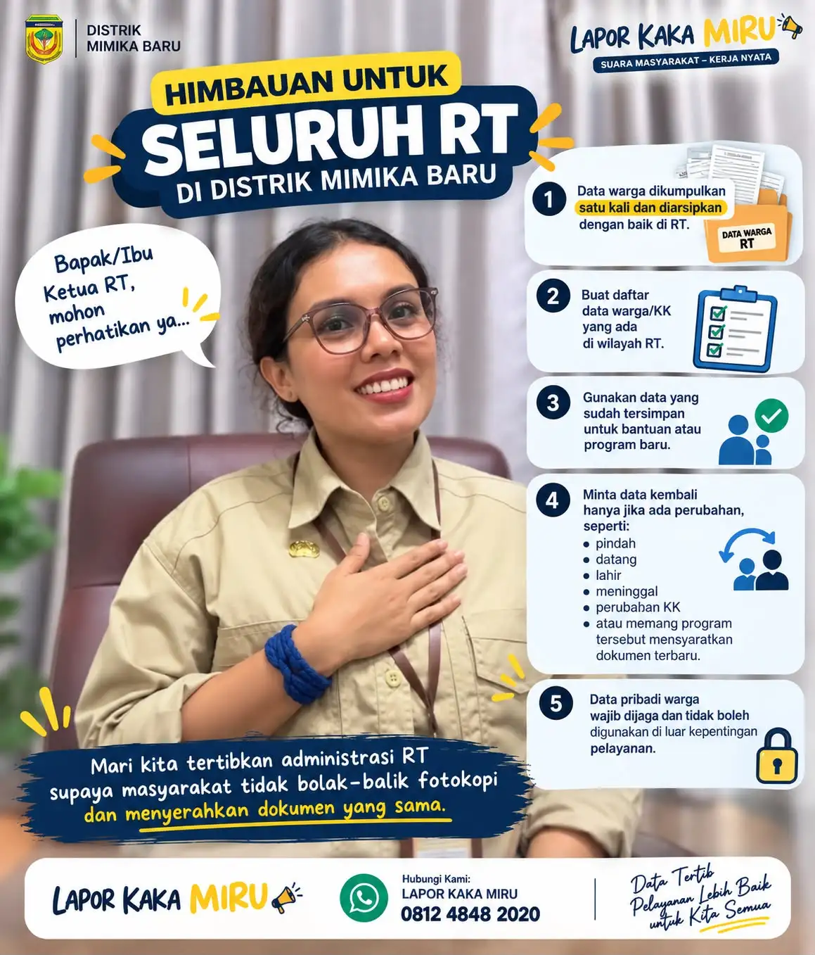 Kepala Distrik Mimika Baru Minta Seluruh RT Tertib Kelola Data Warga