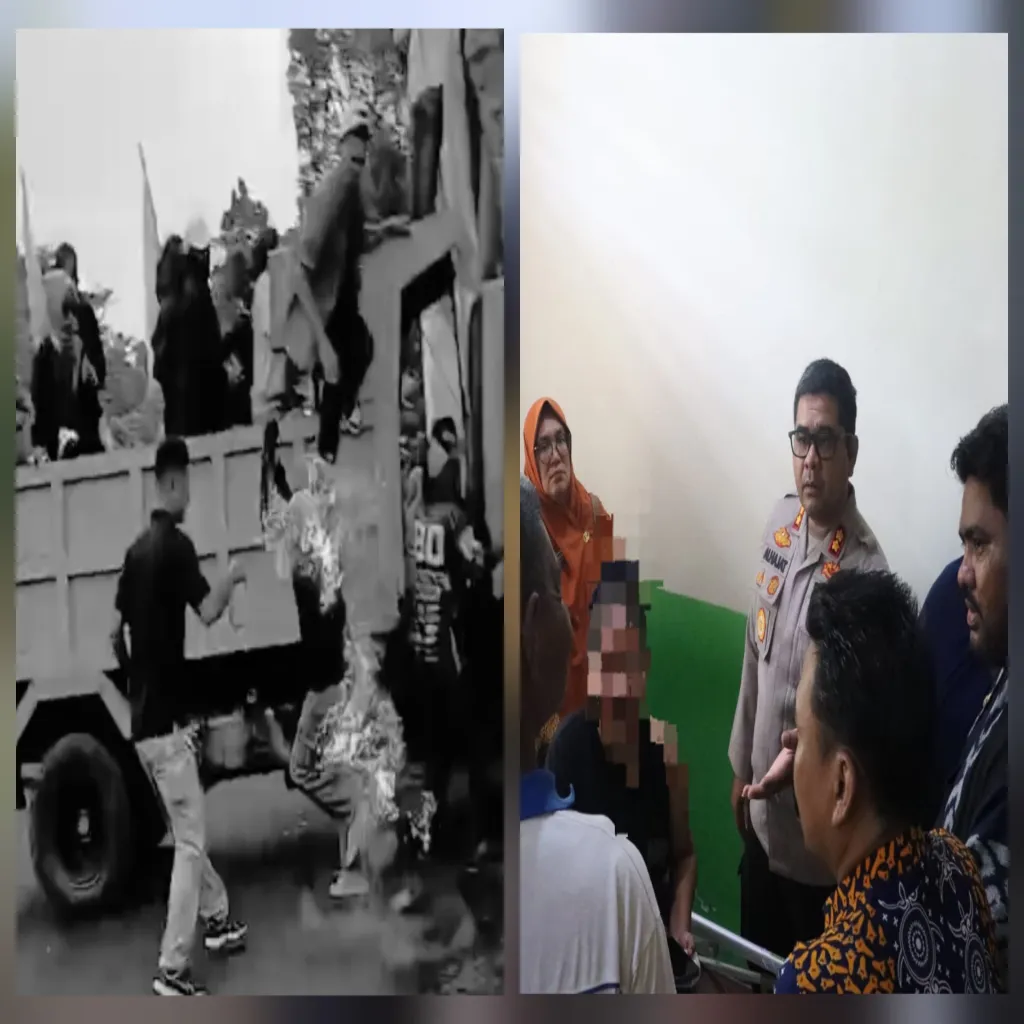 AKSI HEROIK PERSONEL POLRES SBT,   MEMBERIKAN BAJUNYA UNTUK MENUTUPI TUBUH MAHASIWI YANG BAJUNYA TERBAKAR SAAT AKSI DEMO DI DEPAN KANTOR DPRD
