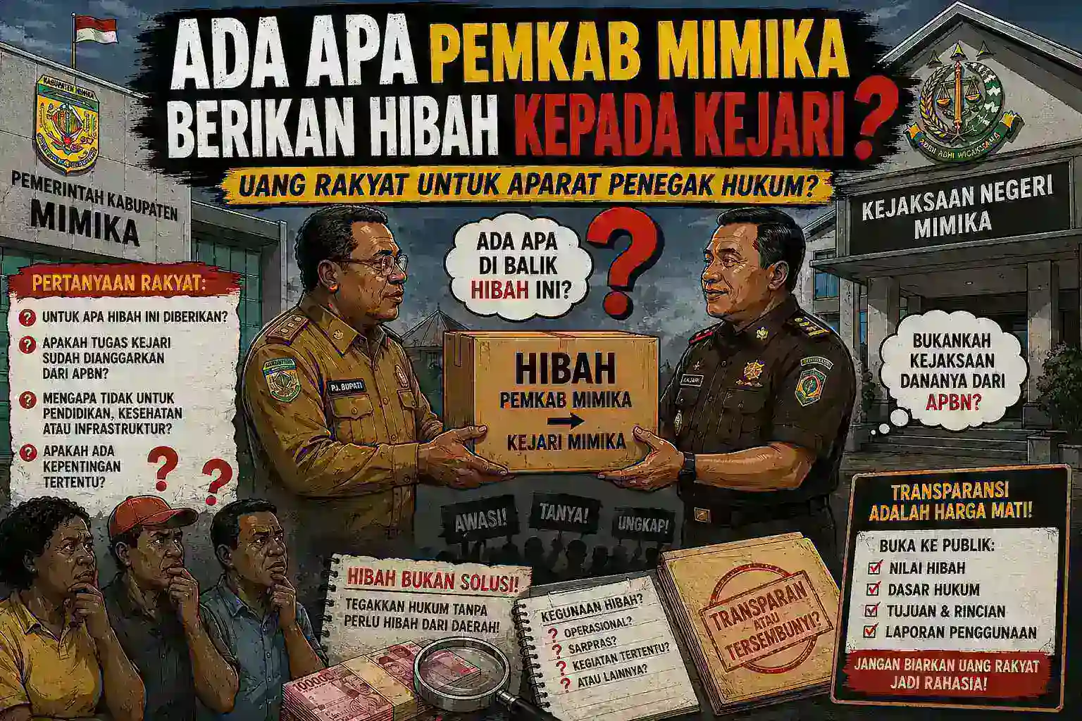 HIBAH PEMDA KE KEJAKSAAAN DIPERTANYAKAN, RAKYAT MIMIKA CURIGA PENEGAKAN HUKUM “MASUK ANGIN”