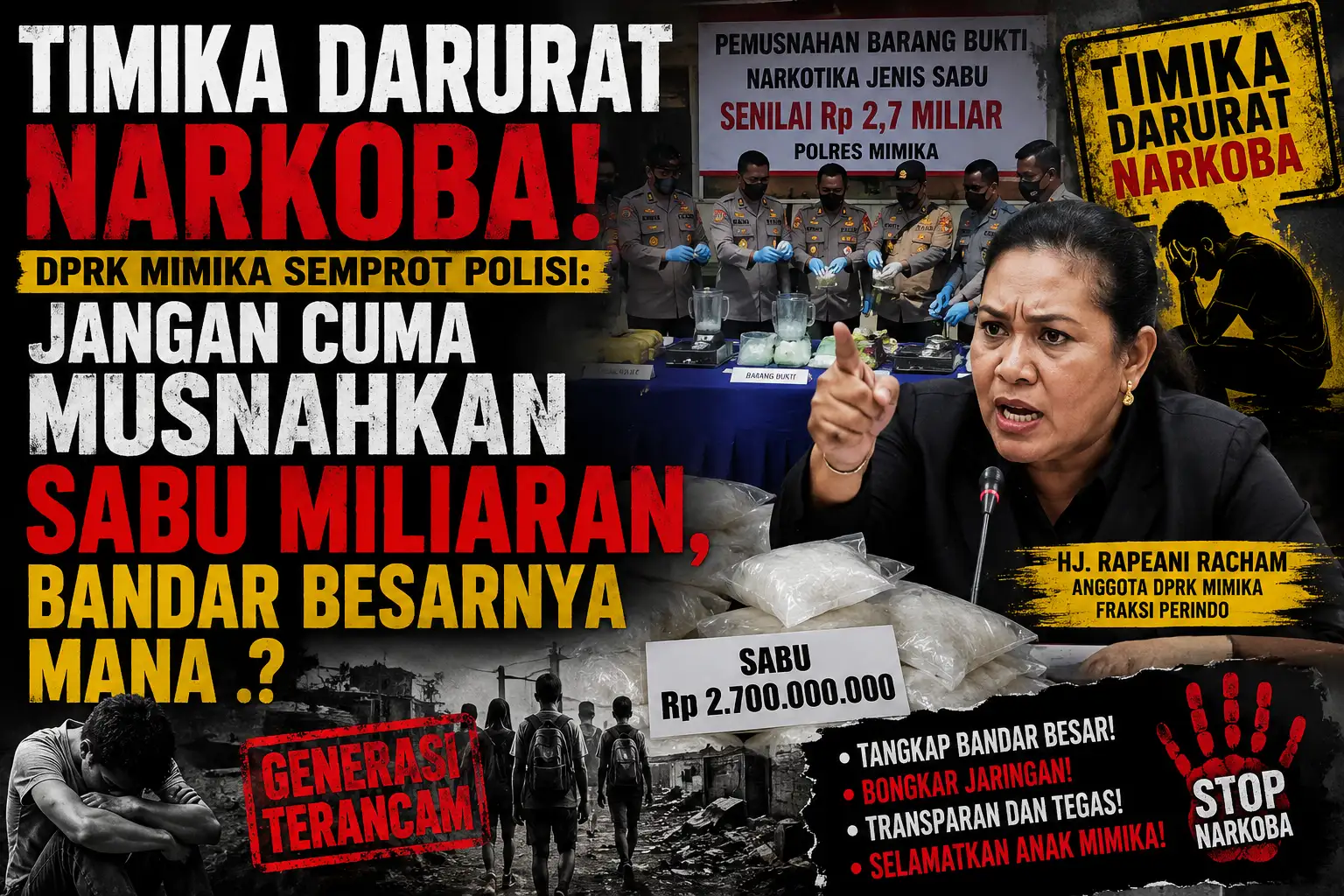 Timika Darurat Narkoba! DPRK Mimika Semprot Polisi: Jangan Cuma Musnahkan Sabu Miliaran, Bandar Besarnya Mana?